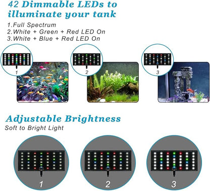 DOMICA Clip On Aquarium Light with Timer for 3 to 8 Gal Fish Tank (Dimmable Full Spectrum LED) USB Moving Lamp for Open Terrarium (Adapter NOT Included)