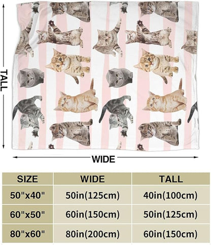 Fuzzy Throw Blanket 350 GSM Fleece Ultra-Soft Microfiber Blanket for Adults Kids Gift Couch, Sofa, Bed Cute Cat 80"x60"