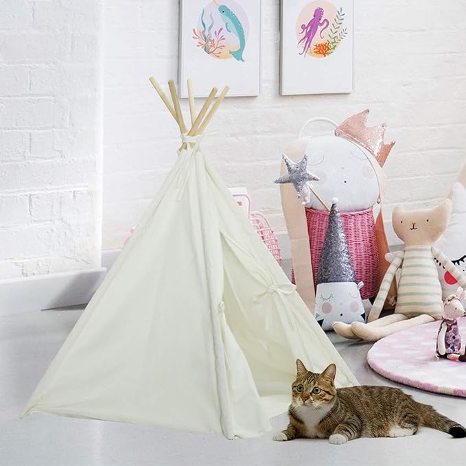 Dog Teepee Tent for Dogs & Cats Cute Pet Teepee with Mat, Portable Dog Tents 24inch Dog House Indoor Outdoor