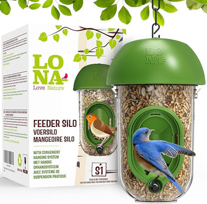 LONA Bird Feeders for Outdoors, Tube Feeder Weatherproof with Multiple Hanging Methods, Wild Bird Feeding Silo for Outside, 1 Port