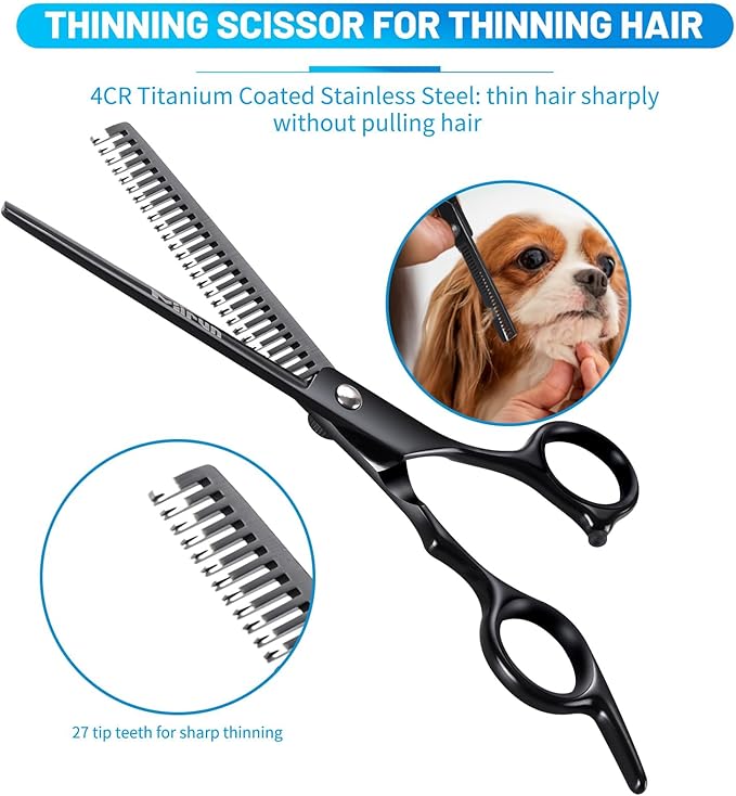 Dog Grooming Kit, 5-in-1 Titanium-plated Stainless Steel Dog Grooming Scissors, Dog Scissors for Grooming with Safety Round Tip, Dog Shears for Grooming & Cats, Sharp & Durable Cat Grooming Kit