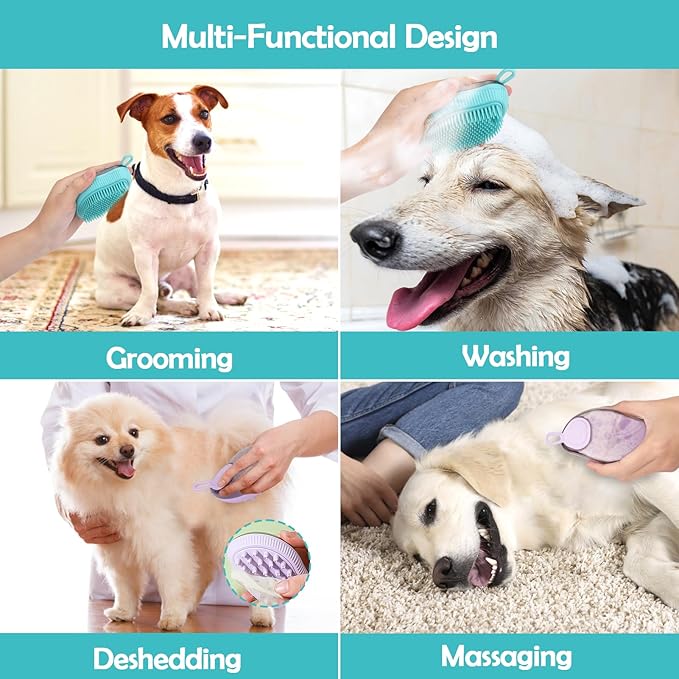 AIERSA Dog Grooming Kit - Shampoo Brush with Soap Dispenser, Soft Rubber Scrubber for Short-Haired Pets