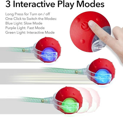 Speedy Tail Ball Toy 3.0 with 3 Play Modes, Bonus Tail, Powerful Motor Moving Ball, Interactive Auto Toy for Indoor Bored Kitten & Adult Cats, USB Rechargeable (Red, Birdsong)