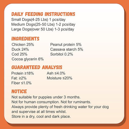 Chicken Duck Wrapped Cod Sticks for Dogs, Grain-Free Rawhide-Free Natural Dog Treats Training Rewards Snacks Dog Soft Chews Treats 15-17 Counts