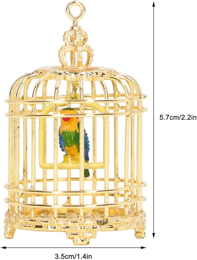 Bird Cage Decor, 1:12 Dollhouse Accessory Metal Small Bird Cage, 5.7x3.5x3.5cm Gold Mini Birdcage for 1/12 or 1/6 Scale Dollhouses