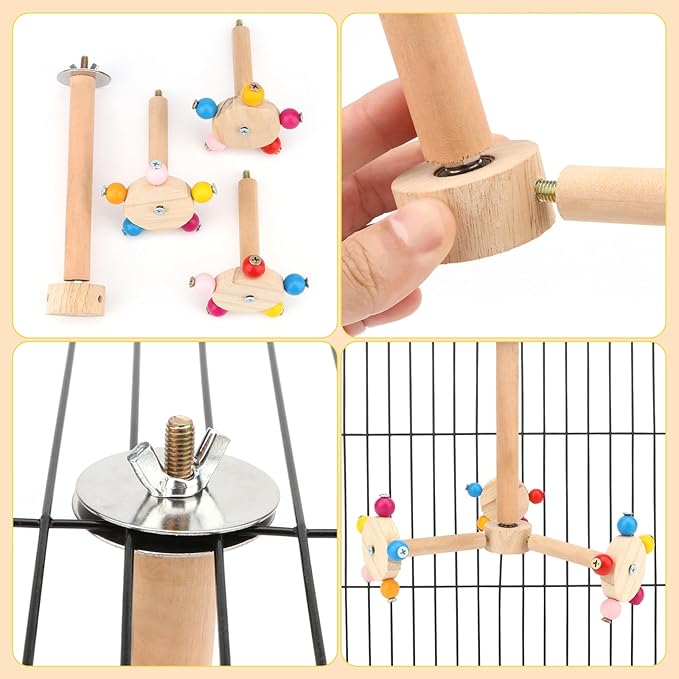 Hypeety Spinning Bird Perch Stand Toy Natural Wood Interactive Exercise Wheel Parrot Perch Toys Bird Rotating Perch for Parrot Parakeets Budgies Lovebirds Finch Conures (3 Stands)