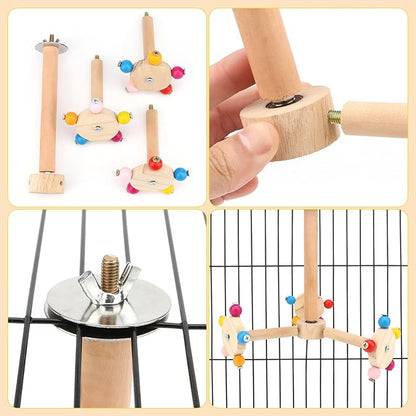Hypeety Spinning Bird Perch Stand Toy Natural Wood Interactive Exercise Wheel Parrot Perch Toys Bird Rotating Perch for Parrot Parakeets Budgies Lovebirds Finch Conures (3 Stands)