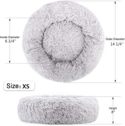 NOYAL Calming Donut Dog Bed for Small to Medium Dogs & Cats - Plush Faux Fur Anti-Anxiety Pet Bed with Machine Washable Cover & Non-Slip Base