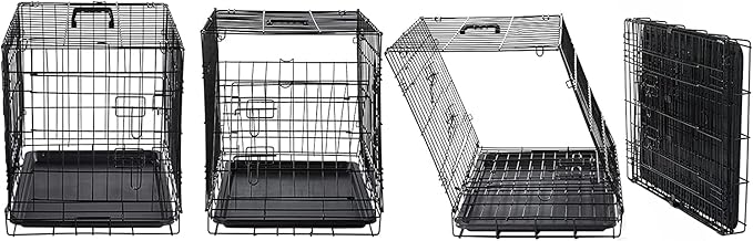 DONORO Dog Crates for Small Size Dogs Indoor Double Door Dog Kennels & Houses for Puppy and Cats, Collapsible Metal Contour Dog Cages (42-Inch Kit)