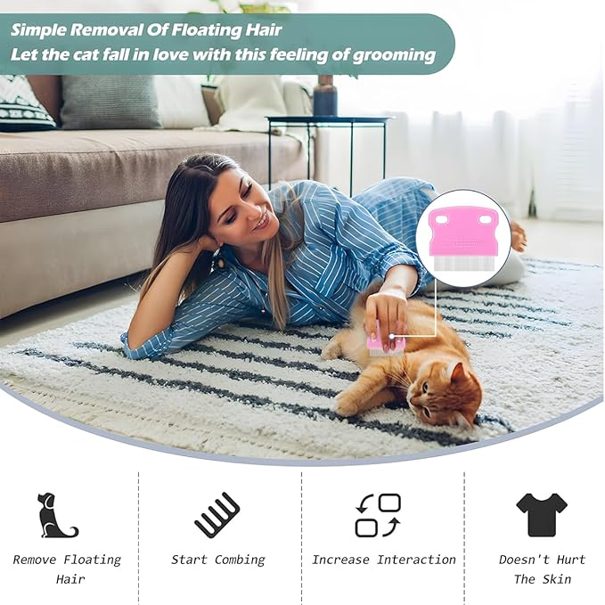 4PCS Pets Grooming Comb Kit for Small Dogs, 2-in-1 Flea Comb with Round Teeth for Cat and Puppy, Tear Stain Remover Comb Accessories for Removing Eye Mucus and Crust