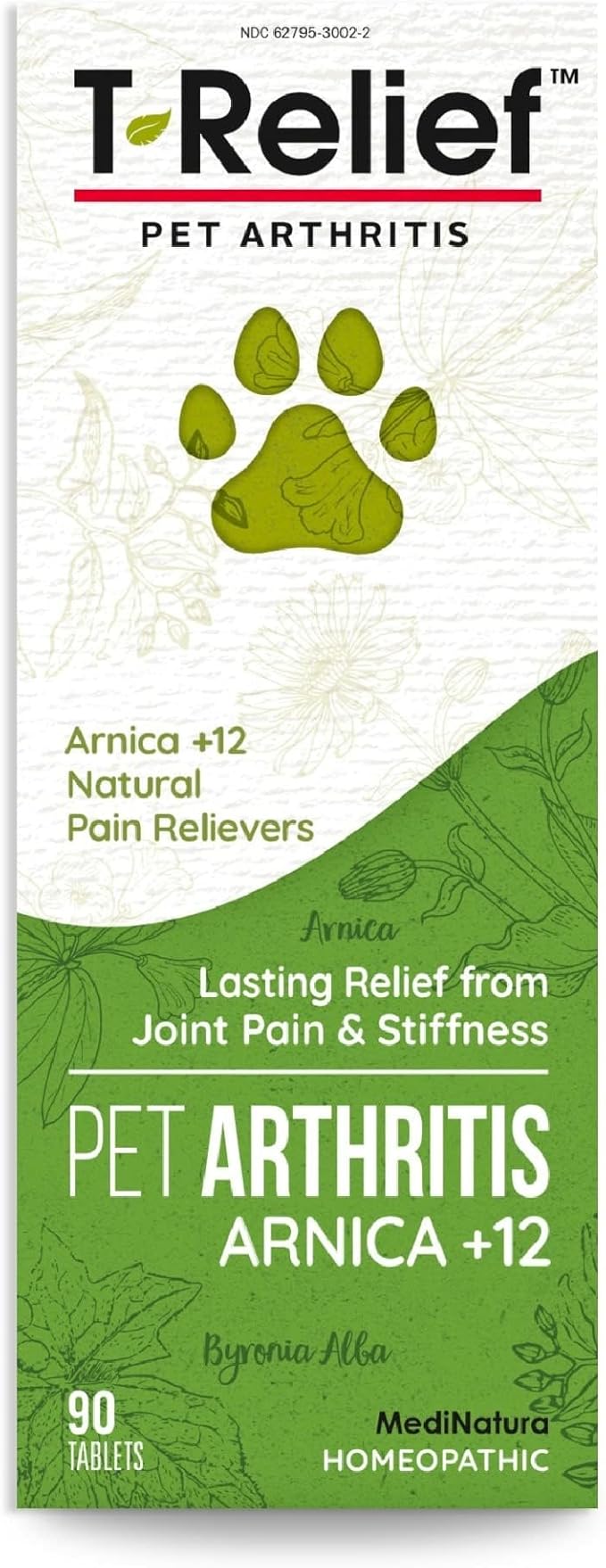 MediNatura T-Relief Pet Arthritis Relief Arnica +12 Powerful Natural Homeopathic Medicines Help Ease Hip & Joint Pain Soreness & Stiffness for Dog & Cat - 90 Tablets