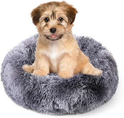 NOYAL Calming Donut Dog Bed for Small to Medium Dogs & Cats - Plush Faux Fur Anti-Anxiety Pet Bed with Machine Washable Cover & Non-Slip Base