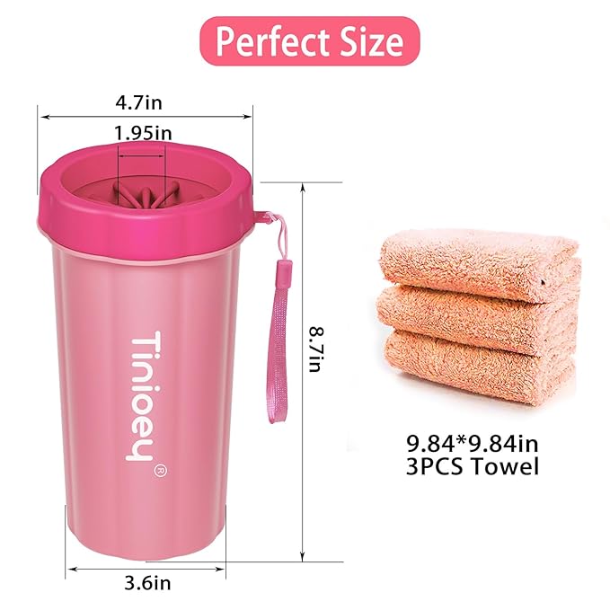 Dog Paw Cleaner for Large Dogs (with 3 Towels & Dog Bath Brush), Dog Paw Washer, Muddy Paw Cleaner, Pet Foot Cleaner (Large, Red)