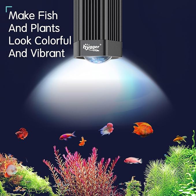 hygger 100W Aquarium Light Full Spectrum RGB COB LED Clip On Fish Tank Grow Light with Mounting Bracket Compatible with Timer Smart Plug for Low-to-High Light Demanding Aquatic Plants