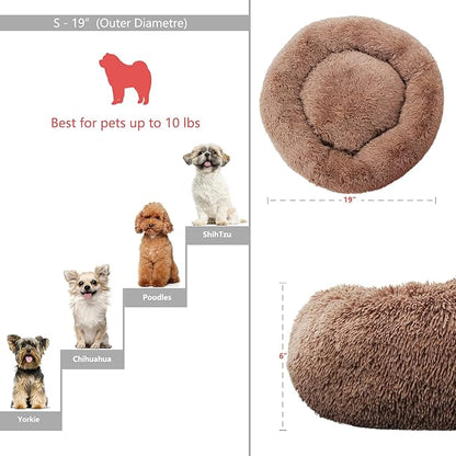 nononfish Small Puppy Beds for Small Dogs Washable - 19 Inches Round Faux Fur Pet Bed for Puppy and Cat Donut Fluffy Plush Orthopedic Doggy Beds Relief Improved Sleeping,Camel