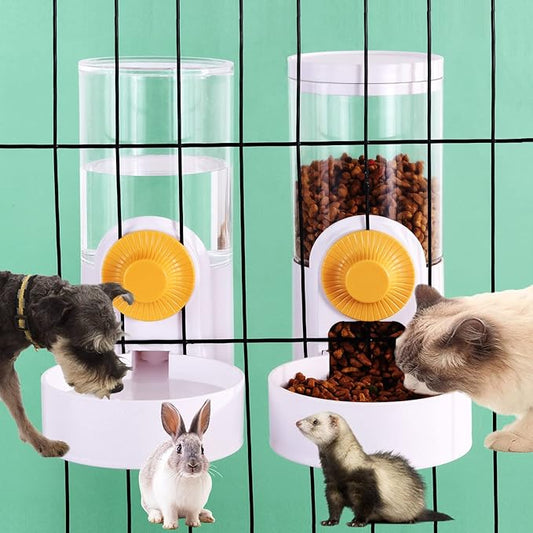 Hanging Automatic Food Water Dispenser,Gravity Rabbit Feeder and Water Dispenser Set,Cage Cat Food Bowl for Bunny Chinchilla Guinea Pig Hedgehog Ferret
