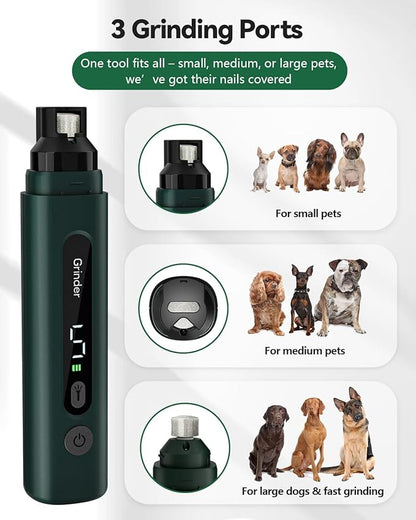 weini Dog Nail Grinder Upgraded-Professional 5-Speed Electric Rechargeable Pet Nail Trimmer Painless Paws Grooming & Smoothing, Sponge Dust Collection for Small Medium Large Dogs&Cats,Green