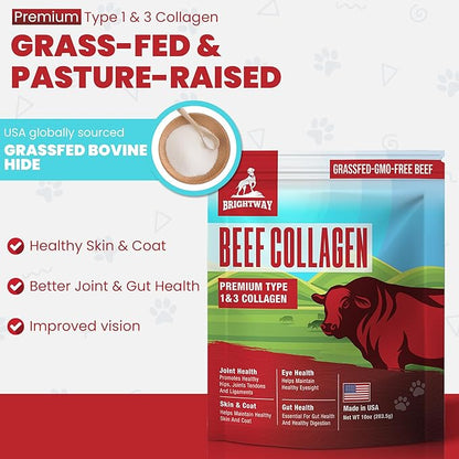 Grass fed Collagen for Dogs - Supports Health Skin & Coat, Hip, Joint Care & Cartilage Support + Skin Health and Mobility, 100% All Natural Collagen
