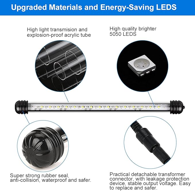 VARMHUS Submersible LED Aquarium Light,Fish Tank Light with Timer Auto On/Off Dimming Function,3 Light Modes Dimmable White-Blue,10 Brightness Levels Optional&3 Levels of timed Loop Function 11.5''