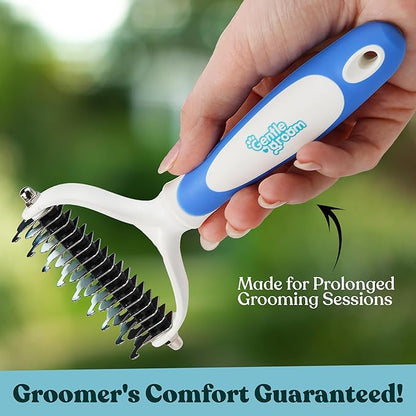 Dual-Sided Dematting Brush for Cats and Dogs - Undercoat Rake for Shedding Short, Long or Double Coats