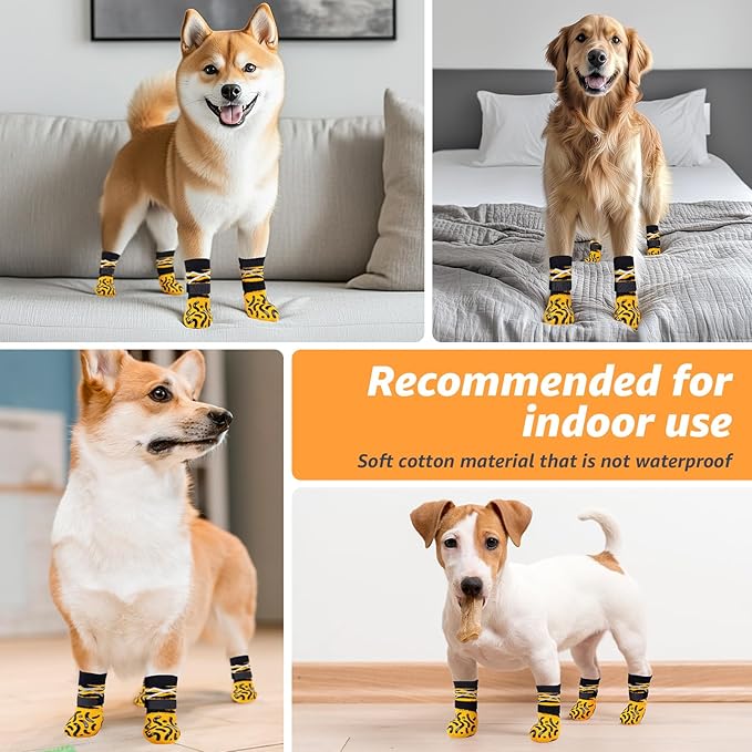 Reflective Dog Socks to Prevent Licking Paws, Dog Paw Protector, Hardwood Floors Anti Slip, Non Slip Dog Socks with Grippers, Dog Booties and Paw Protectors for Indoor Use - Size Small