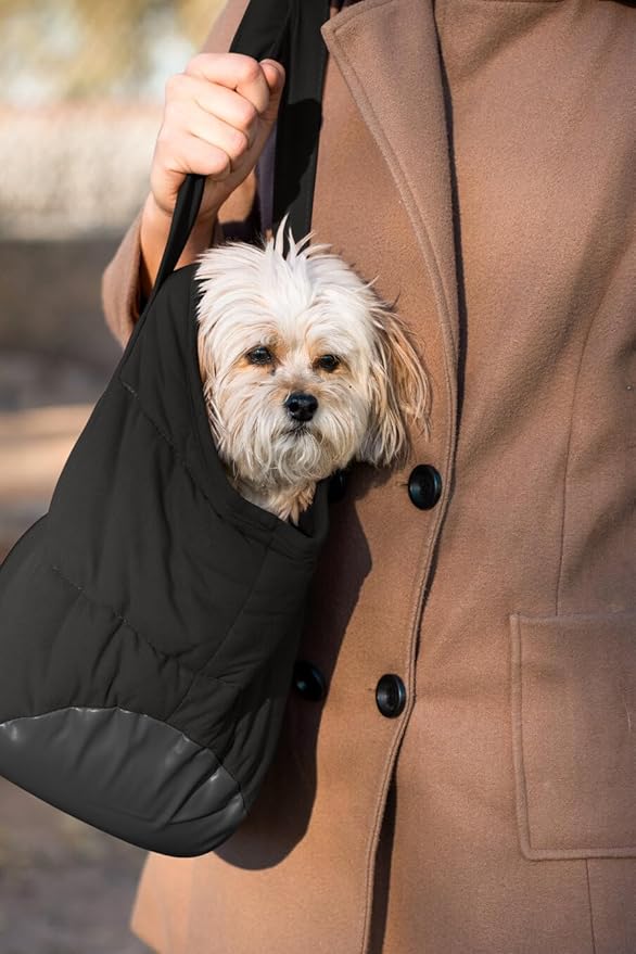 Dog Purse Carrier for Small Dogs, Cozy Plush Pet Carrier Purse, Secure Harness Clip, Lightweight Dog Tote Bag Carrier for Small Dogs and Puppies (Black)