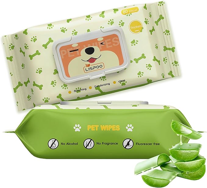 PET Wipes for Dogs & Cats, Cleaning and Hydrating, Unscented, for Paws, Body and Butt - Hypoallergenic & Vet Recommended, Safe for All Breeds, 80 Count