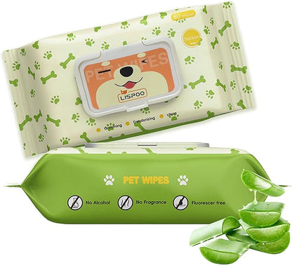 PET Wipes for Dogs & Cats, Cleaning and Hydrating, Unscented, for Paws, Body and Butt - Hypoallergenic & Vet Recommended, Safe for All Breeds, 80 Count