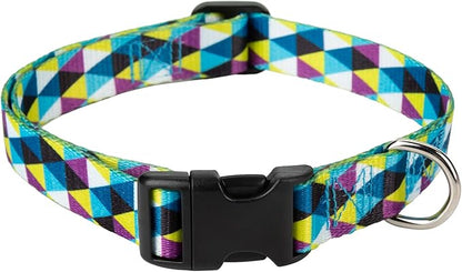 Mile High Life Dog Collar | Cute Puppy Collars | Lightweight Girl Dog Collar | Soft Boy Dog Collars | w Geometric Ocean Wavy Pattern (Blue/White Plaid, Large)