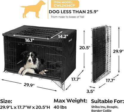 Veehoo 30 inch Dog Crate for Medium Dogs with Three Doors & Cover-Metal Wire Dog Cage Kennels & Houses for Puppy&Cat, Indoor Outdoor Collapsible Metal Contour Dog Crate Kennels Kit with Removable Tray