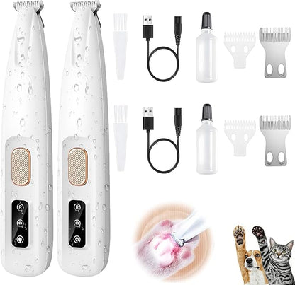 2Set 2025 Upgraded Dog Paw Trimmer with LED Light,Electric Dog Trimmer for Paws,Low Noise Waterproof Rechargeable Paw Hair Trimmer,Pet Paw Trimmer,Pet Hair Clippers for Cats Dogs,Ears,Rump,Face,Eyes