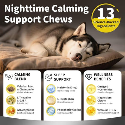 Melatonin for Dogs, Calming Chews with Valerian Root & L-Theanine for Sleep Aid & Emotional Support, Calming Treats for Stress Anxiety Relief - Thunder, Fireworks, Barking, Bacon Flavor, 90Ct