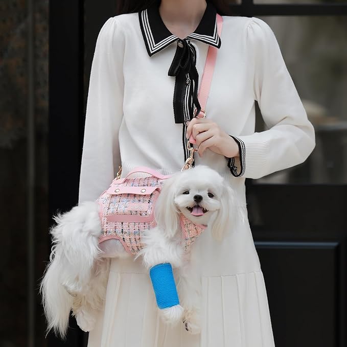 Dog Lift Harness Dog Carrier Dog VES Harness Adjustable Dog Leash with Small Puppy Treat Bag（Pink,M）