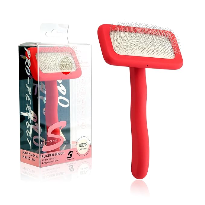 Fenice Peak Slicker Brush for Dogs Red Wooden Dog Brush Pet Comb for Poodles Goldendoodles Easy to Remove Tangles Dirt and Loose Hair Professional Dog Grooming Brush