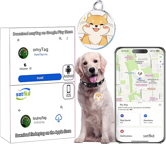 Dog Tracker-Airtag Dog Collar-Android Airtag-GPS Tracker for Dogs-Pet Tracker | Android and iOS Universal | No Charging Required | No Monthly Fee | Works with Any Collar