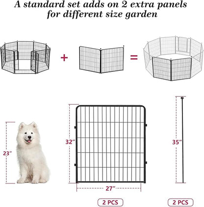 Dog Playpen 32 inch 2 Panels Indoor Dog Pen for Medium/Small Dogs Heavy Duty Metal Dog Fence Outdoor for Yard, Puppy Playpen with Door Portable Pet Fence for RV Camping Yard