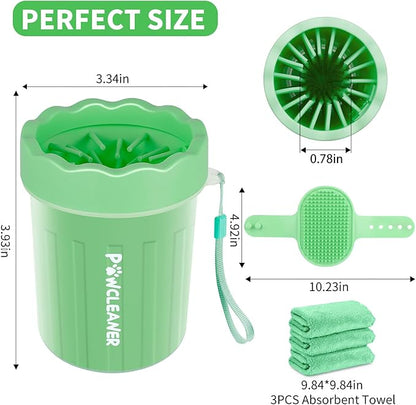 Dog Paw Cleaner for Dogs, (with 3Pcs Absorbent Towels & Adjustable Bath Brush) Dog Paw Washer, Pet Foot Cleaner (Light Green, Small)
