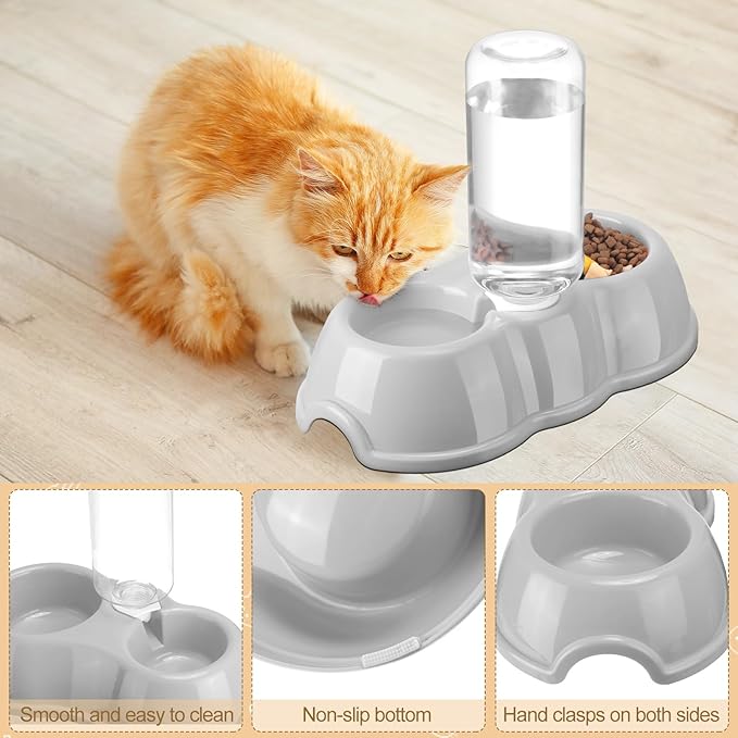 7 Pcs Small Cat Kitten Starter Kit Cat Litter Box with Shovel Paw Litter Mat Double Automatic Kitten Bowls Toy Teaser Stick Collar Essentials Kits for 1-3 Lbs Beginner(Simple,Khaki)