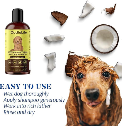 Dog Shampoo and Conditioner Aloe Oatmeal + Coconut 16 fl oz - Natural Dog Shampoo Sensitive Skin Dog Breeds, Moisturising, Dog Shampoo for Smelly Dogs, Goldendoodles