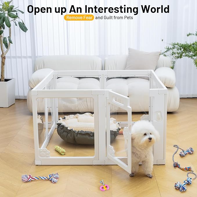 Clear Acrylic Dog Playpen Foldable Fence Kennel for Dogs Plastic Puppy Enclosure for Cat Rabbit Easy Assemble Pet Pen for Pig Indoor Transparent Preferable for Small Dogs (23.6“ Height, 8PCS)