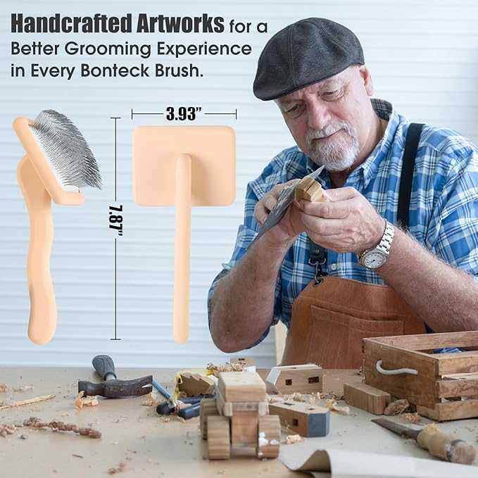 Dog Slicker Brush for Grooming Pet Hair, Beige, Long Haired Brush For Dogs (Poodles, Goldendoodles, Labradoodles), Long Pin Brush For Dematting