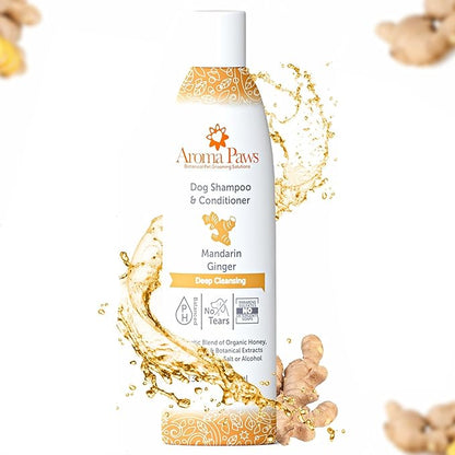 Dog Shampoo and Conditioner - Aromatic Tearless Shampoo for Cleansing, Grooming, and Conditioning - Moisturizing Anti Itch Shampoo for Dogs and Puppies - Mandarin Ginger 13.5 oz.
