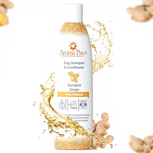 Dog Shampoo and Conditioner - Aromatic Tearless Shampoo for Cleansing, Grooming, and Conditioning - Moisturizing Anti Itch Shampoo for Dogs and Puppies - Mandarin Ginger 13.5 oz.