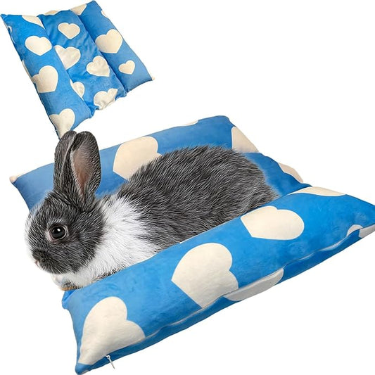 16.5 X 18in Removable and Washable Soft Rabbit Bed, Thickened and Softer Bunny Bed, Double-Sided Plush Rabbit Beds,Rabbits Concave Bed,Small Beds for Animals Indoor,Blue