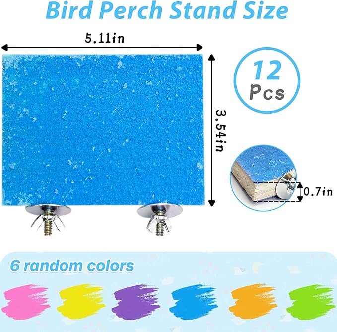 kathson 12 Pcs Bird Perch Stand Toy Colorful Wood Paw Grinding Stick Parrot Perch Stand Holder Platform Bird Cage Accessories for Pet Bird Parakeet Cockatiels Lovebirds (6 Random Colors)
