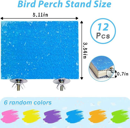 kathson 12 Pcs Bird Perch Stand Toy Colorful Wood Paw Grinding Stick Parrot Perch Stand Holder Platform Bird Cage Accessories for Pet Bird Parakeet Cockatiels Lovebirds (6 Random Colors)