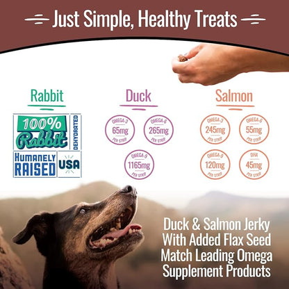 Smart Cookie Jerky Dog Treats - 3 Flavor Variety Pack - Rabbit, Salmon & Duck Jerky Dog Treats - Training Treats for Dogs, Puppies with Allergies, Sensitive Stomachs - Grain Free, Made in USA - 3oz