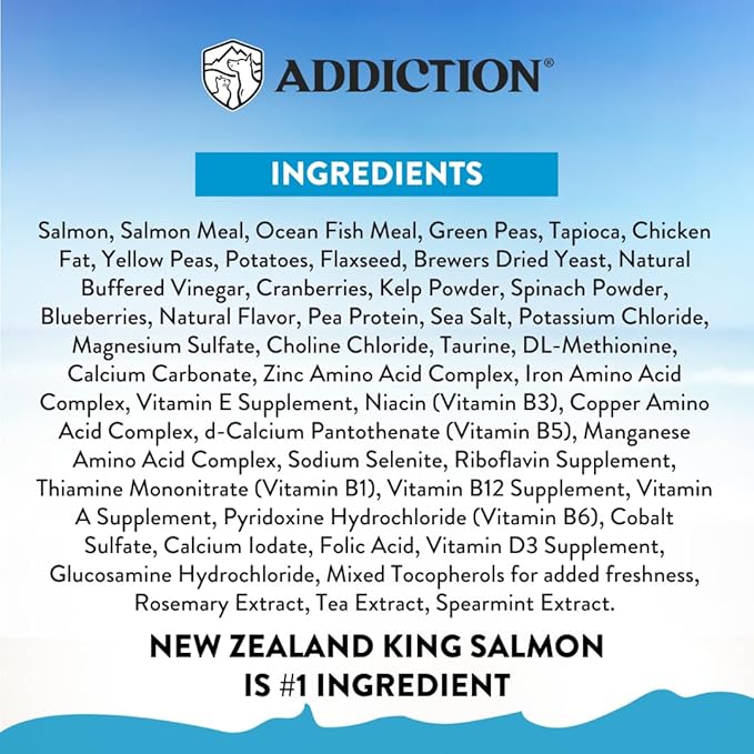 Addiction Salmon Bleu Grain-Free Dry Dog Food Formula - New Zealand King Salmon, Probiotic-Rich Fruits & Vegetables, Fish Oil for Healthy Skin & Coat, Ideal for Dogs of All Life Stages 4lb