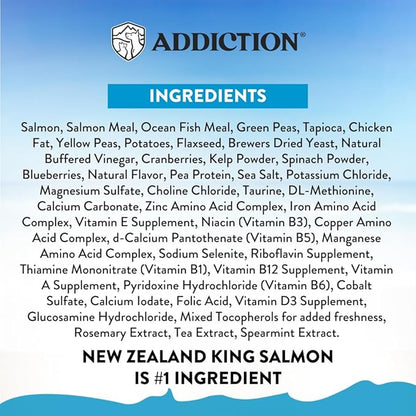 Addiction Salmon Bleu Grain-Free Dry Dog Food Formula - New Zealand King Salmon, Probiotic-Rich Fruits & Vegetables, Fish Oil for Healthy Skin & Coat, Ideal for Dogs of All Life Stages 4lb