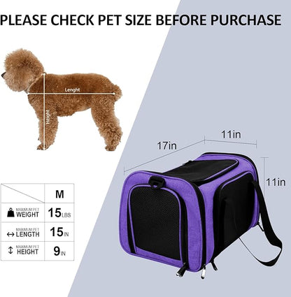 Henkelion Pet Carrier for Small Medium Cats Dogs Puppies up to 15 Lbs, Airline Approved Small Dog Carrier Soft Sided, Collapsible Travel Puppy Carrier - Purple